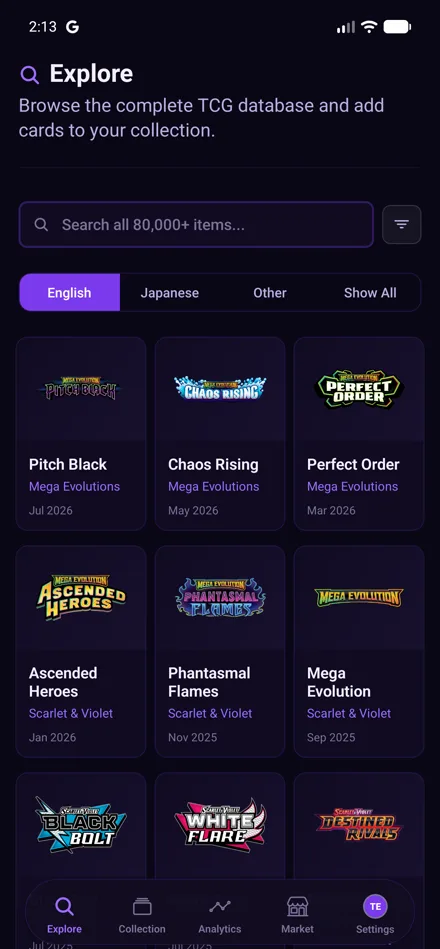 Explore in the Traderbase app: sets by language with their logos